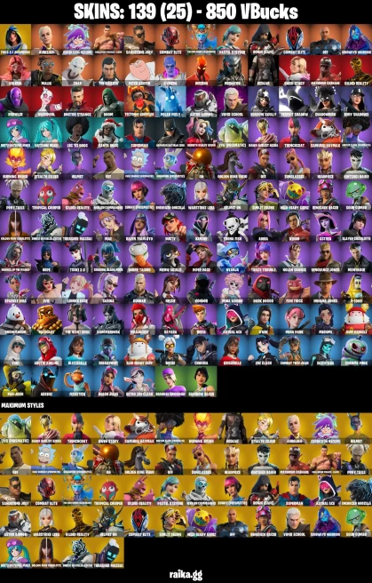 139 skins | Peter Griffin | FNCS 3:1 Champion | Aurelian | Ascension Nezumi | Challenger Menace - Flame | Sandstone Joey | A1722