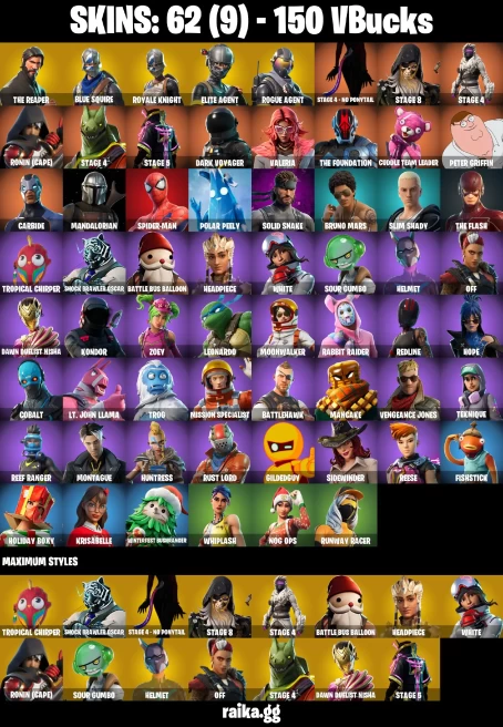 62 skins | The Reaper | Royale Knight | Blue Squire | Take The L | Orange Justice | Elite Agent | Rogue Agent | A1772