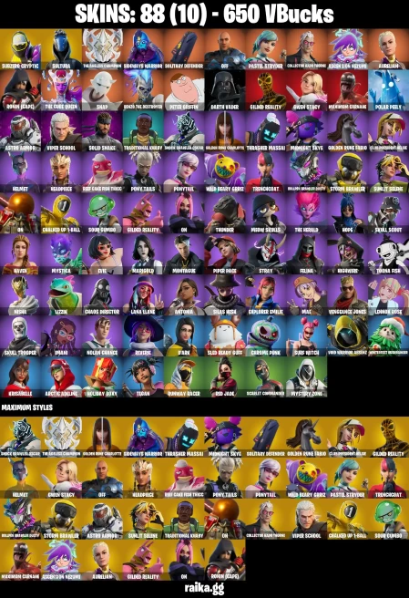 88 skins | Skull Trooper | Peter Griffin | Subzero Cryptic | Sultura | The Ageless Champion | Sideways Warrior | A1998