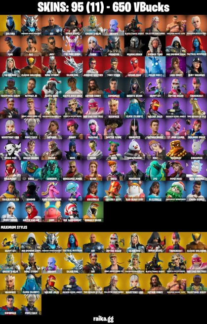 95 skins | Lara Croft | Mandalorian | Spider-Man | Sultura | Harbinger Armor Omegarok | off | Ronin (Cape) | A2026