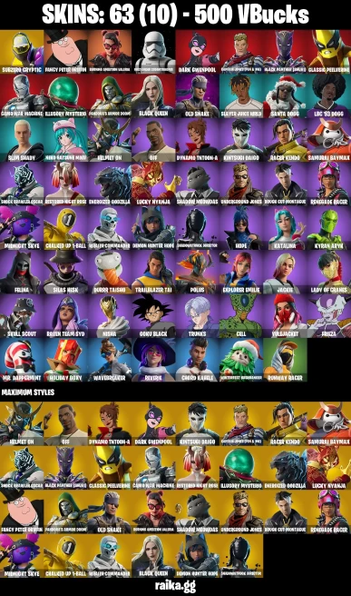 63 skins | Subzero Cryptic | Fancy Peter Griffin | Burning Ambition Valeria | First Order Stormtrooper | Dark Gwenpool | A2032