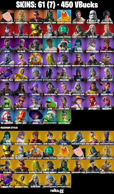 61 skins | Fancy Peter Griffin | Immortal Zeus | Burning Ambition Valeria | Immortal Form | Magmatic Poseidon | A2046