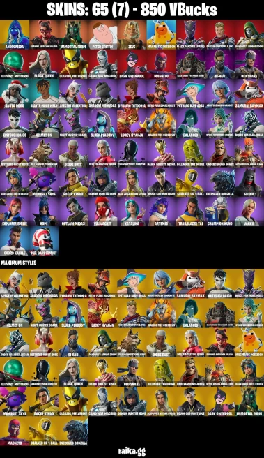 65 skins | Peter Griffin | Andromeda | Burning Ambition Valeria | Immortal Form | Zeus | Magmatic Poseidon | A2061