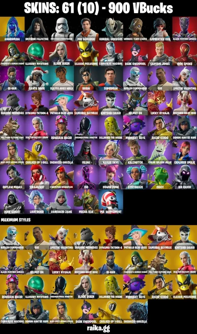 61 skins | Andromeda | Emperor Palpatine | First Order Stormtrooper | Poe Dameron | General Grievous | A2175