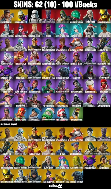 62 skins | Lina Scorch | Subzero Cryptic | First Order Stormtrooper | Black Panther (Shuri) | Pandora's Armor Doom | A2176