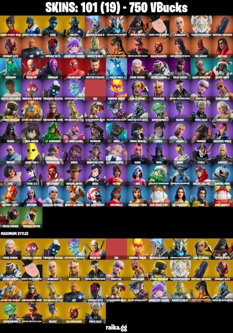 101 skins | Eren Jaeger | Joltara | Spider-Man | Heron Stance Hero | Point Patroller | Fixer | Trilogy | Rococo Cloak-o | A2195