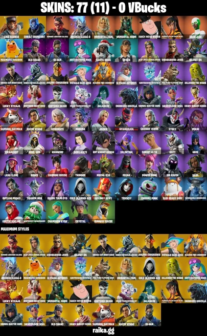77 skins | Lina Scorch | Cobalt Snowfoot | Burning Ambition Valeria | Rococo Cloak-o | Immortal Zeus | Immortal Form | A2218