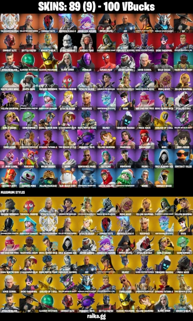 89 skins | Eren Jaeger | Spider-Man | The Ageless Champion | Collector Kado Thorne | Combat Elite | Rococo Cloak-o | A2222