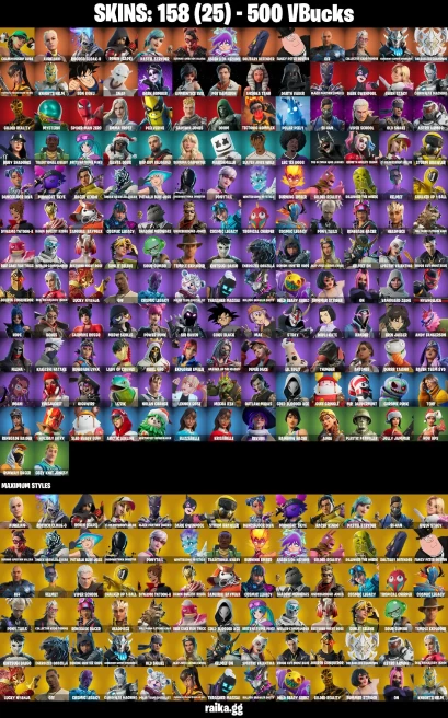 158 skins | Son Goku | Kakashi Hatake | Renegade Raider | Eren Jaeger | Spider-Man Zero | Championship Aura | Aurelian | A2233