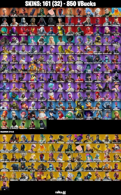 161 skins | Skull Trooper | Kylo Ren | Renegade Raider | Raider's Revenge | Spider-Man | Spider-Man Zero | Aurelian | A2245
