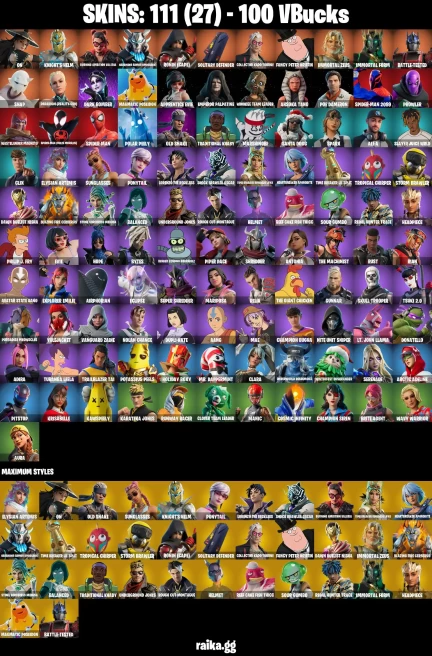 111 skins | Skull Trooper | Spider-Man | Spider-Man (Miles Morales) | Spider-Man 2099 | On | Knight's Helm | A2371