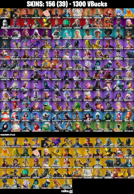156 skins | Lina Scorch | On | Burning Ambition Valeria | Immortal Form | Fancy Peter Griffin | Battle-Tested | A2377