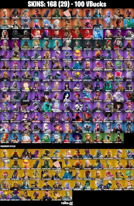 168 skins | Lara Croft | Mandalorian | Spider-Man | Aurelian | Ronin (Cape) | Pastel Stryder | Burning Ambition Valeria | A2384