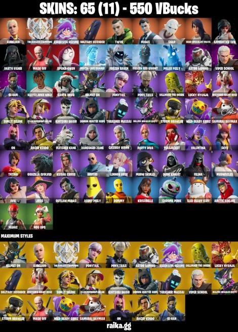 65 skins | Astroworld Cyclone | Spider-Gwen | Aurelian | The Ageless Champion | Ascension Nezumi | Solitary Defender | A2413