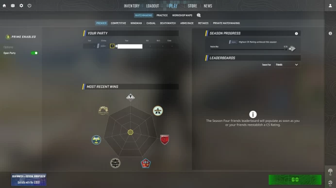 [ID:90593][PRIME][PREMIER MODE AVAILABLE][FACEIT READY][VERY RARE][7K HOURS+] UN (UNRANKED || 0 MM || 7992 HOURS || MEDAL)