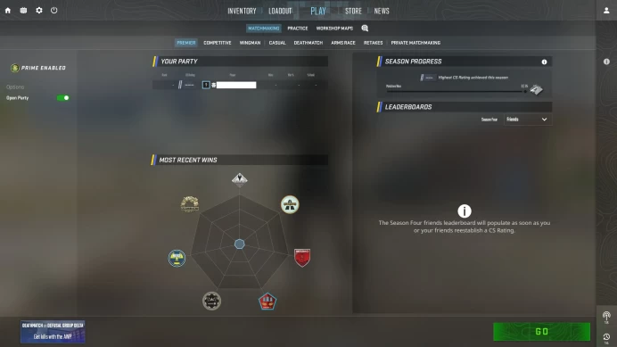 [ID:18015][PRIME][PREMIER MODE AVAILABLE][FACEIT READY][VERY RARE][1K H+] UN (UNRANKED || 0 MM || 1574 HOURS || MEDALS)