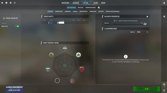[ID:24578][PRIME][PREMIER MODE AVAILABLE][FACEIT READY][VERY RARE][3K HOURS+] UN (UNRANKED || 0 MM || 3602 HOURS || MEDALS)