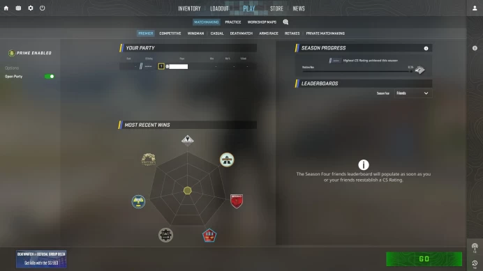 [ID:80945][PRIME][PREMIER MODE AVAILABLE][FACEIT READY][VERY RARE] UN (UNRANKED || 0 MM || 26 HOURS || MEDALS)