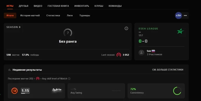 CS565 FACEIT Level 10, 3052 ELO before reset - needs placement matches to display rank again, 598 Matches, Verified, 757 Hours in CS2