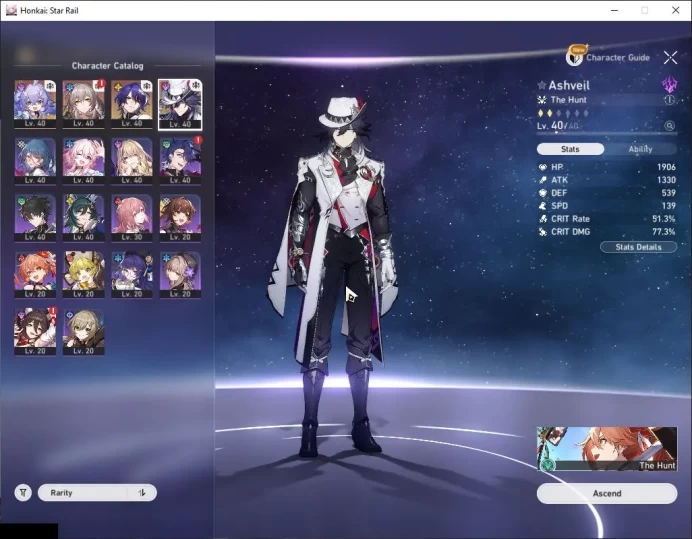 Asia|TL 30|Selector B5 ON|2 Limited|Ashveil,Dr.ratio|Xianzhou Luofu|Female MC|Take Mail|Check SS(HSR6350)