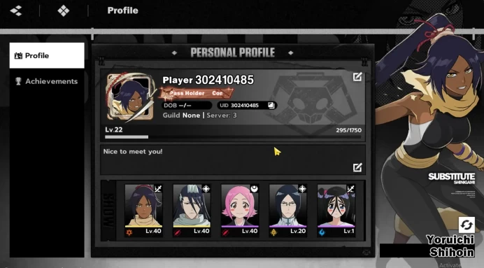 Sv SEA Nuverse|Lv 22 Good Progress|2 SSR(Yoruichi Shihonin+Sign,Byakuya Kuchiki+Power of Hollow)+ 8 SR(Uryu,Etc)|Google|BSR753