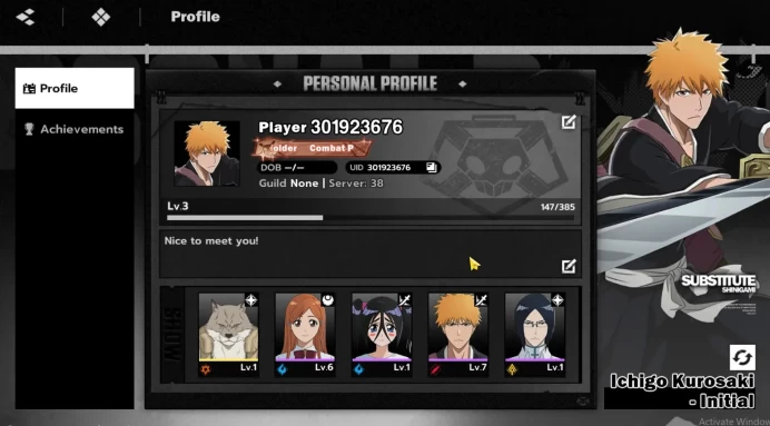 Sv SEA Nuverse|Lv3 Fresh Starter|1 SRR Sajin Komamura + 6SR(Uryu Ishida,Ururu,Etc)|Select on|Log Google(BSR752)