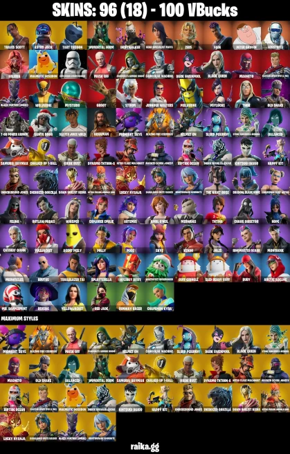 96 skins | Travis Scott | Astro Jack | Peter Griffin | Tart Tycoon | Immortal Form | Driftwalker | Gear Specialist Maya | A2782