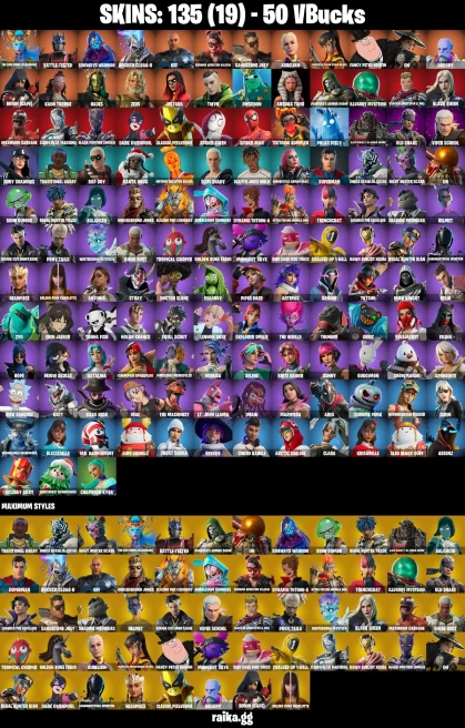 135 skins | Eren Jaeger | Joltara | Candy Axe | Spider-Man | Spider-Gwen | The Cube Queen (Islandbane) | Battle-Tested | A2799