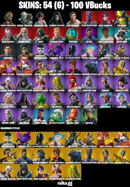 54 skins | Wookiee Team Leader | General Grievous | Apprentice Evie | Emperor Palpatine | Poe Dameron | A2805