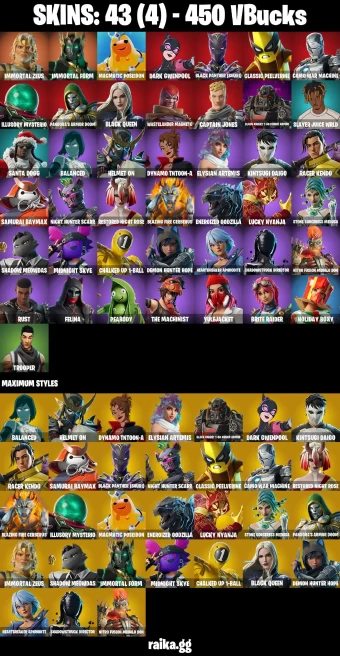 43 skins | Immortal Zeus | Immortal Form | Magmatic Poseidon | Dark Gwenpool | Black Panther (Shuri) | A2843