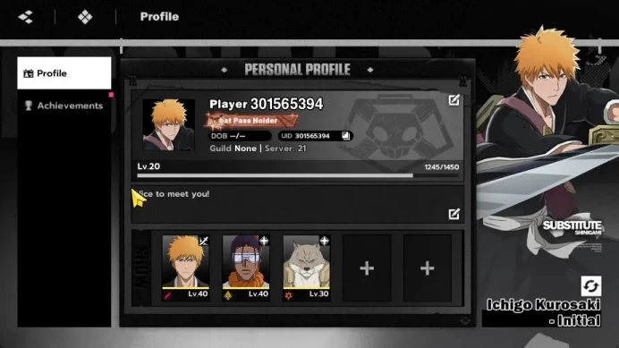[Nuverse SEA Server]|Lv 20|3 SSR [Ichigo Bankai,Kaname Tosen,Sajin Komamura] + 8 SR|Select ON|Google|CheckSS (BSR755)