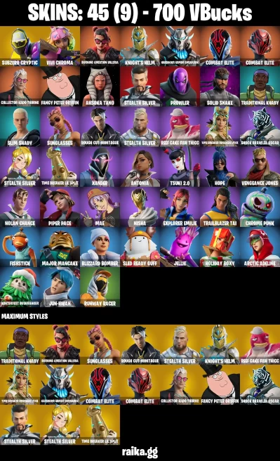 45 skins | Subzero Cryptic | Vivi Chroma | Burning Ambition Valeria | Knight's Helm | Harbinger Armor Omegarok | A3005