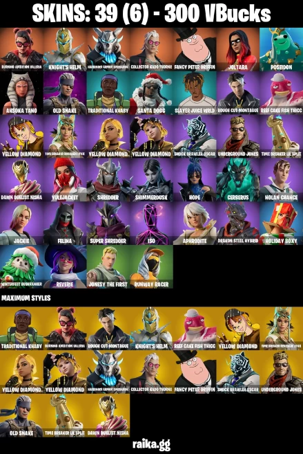 39 skins | Joltara | Burning Ambition Valeria | Knight's Helm | Harbinger Armor Omegarok | Collector Kado Thorne | A3012