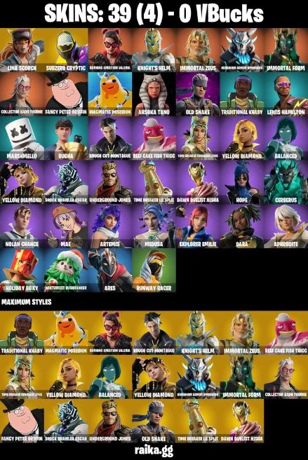 39 skins | Lina Scorch | Subzero Cryptic | Burning Ambition Valeria | Knight's Helm | Immortal Zeus | A3013