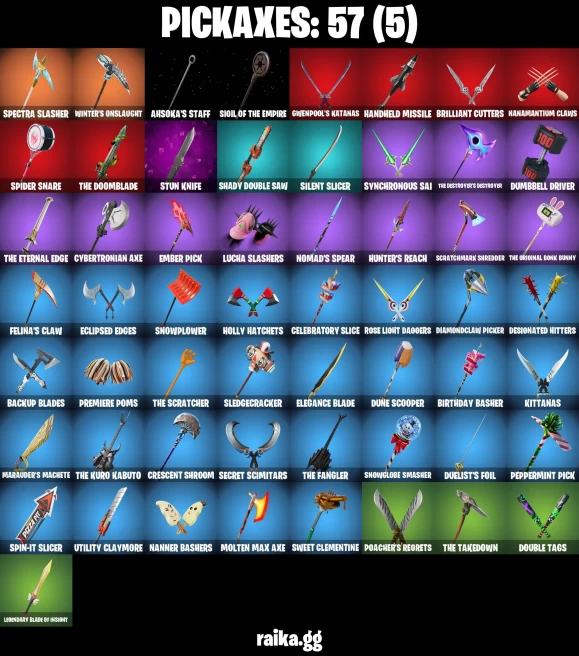 47 skins | Spider-Man | Burning Ambition Valeria | Knight's Helm | Harbinger Armor Omegarok | Fancy Peter Griffin | A3022
