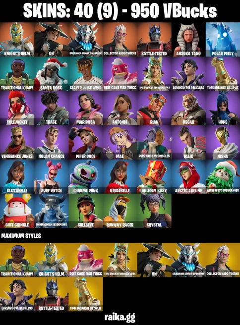40 skins | Knight's Helm | On | Harbinger Armor Omegarok | Collector Kado Thorne | Battle-Tested | Ahsoka Tano | A3033