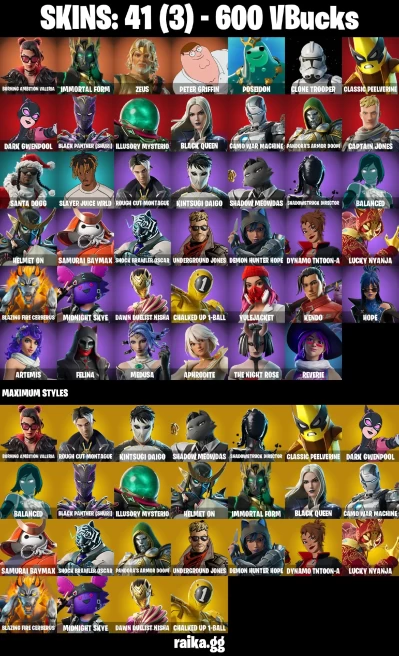 41 skins | Peter Griffin | Burning Ambition Valeria | Immortal Form | Zeus | Poseidon | Clone Trooper | A3035