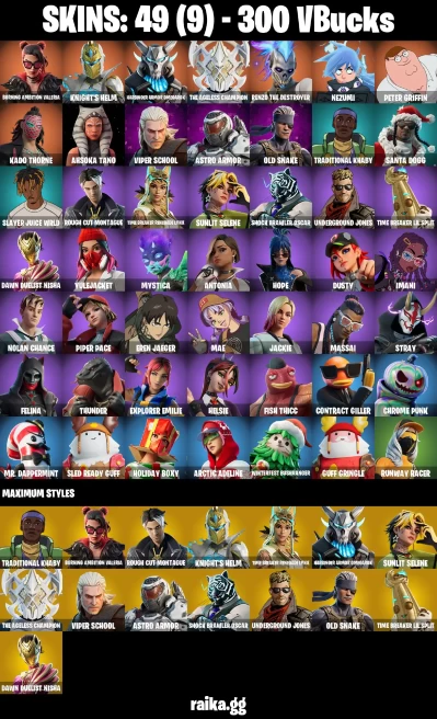 49 skins | Eren Jaeger | Peter Griffin | Burning Ambition Valeria | Knight's Helm | Harbinger Armor Omegarok | A3038