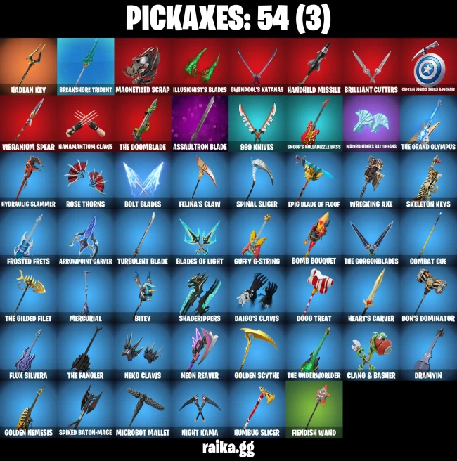 41 skins | Zeus | Hades | Poseidon | Classic Peelverine | Black Panther (Shuri) | Black Queen | Camo War Machine | A3040