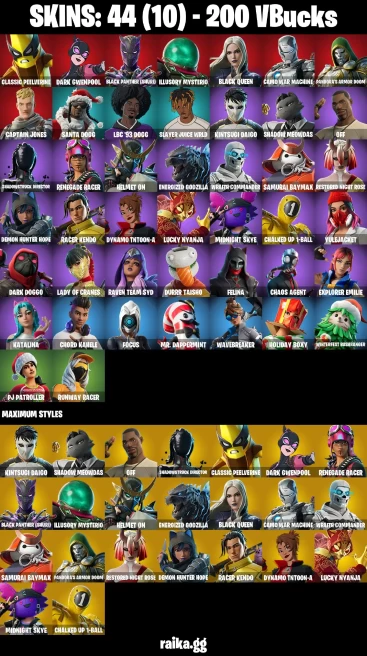44 skins | Classic Peelverine | Dark Gwenpool | Black Panther (Shuri) | Illusory Mysterio | Black Queen | A3047