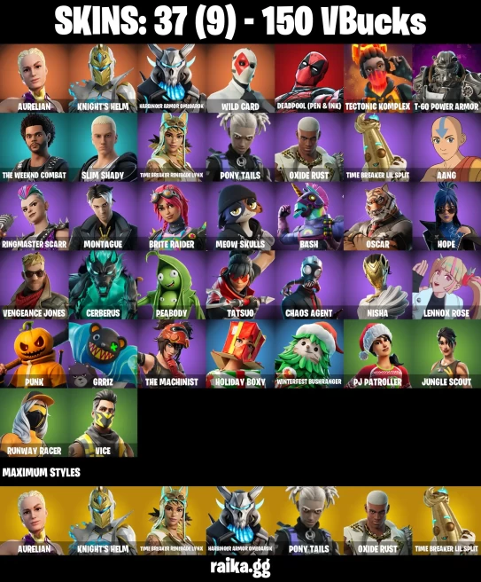 37 skins | Aurelian | Knight's Helm | Harbinger Armor Omegarok | Wild Card | Deadpool (Pen & Ink) | Tectonic Komplex | A3049
