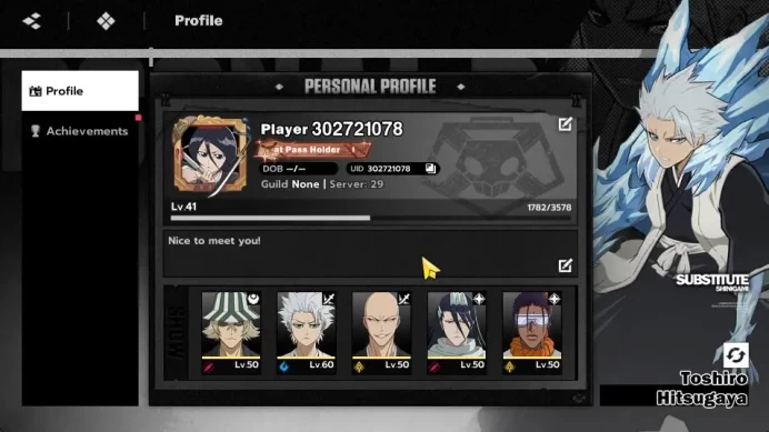 Nuverse SEA|Lv 41 7 SSR (Toshiro+Sign,Kisuke+Sign,Tosen+Sign,Byakuya,Ikkaku,Yoruichi,Sajin) +11 SR|Google|CheckSS|(BSR860)