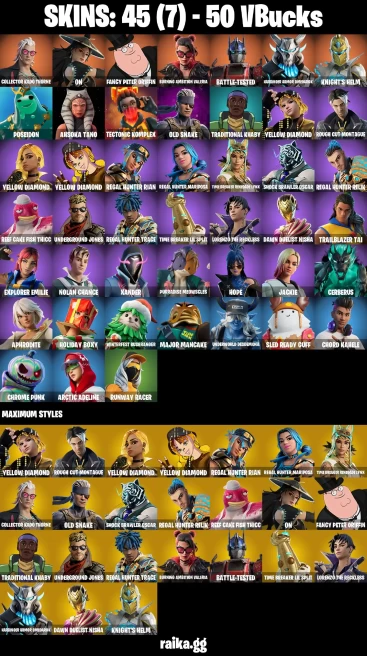 45 skins | Collector Kado Thorne | On | Fancy Peter Griffin | Burning Ambition Valeria | Battle-Tested | A3065