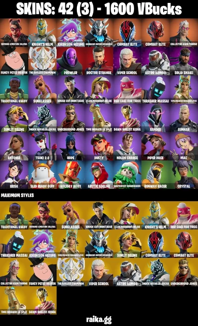 42 skins | Burning Ambition Valeria | Knight's Helm | Harbinger Armor Omegarok | Collector Kado Thorne | A3076