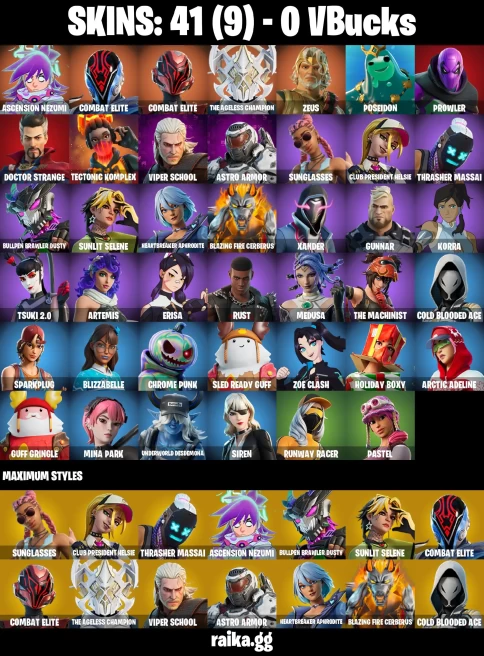 41 skins | Ascension Nezumi | Combat Elite | Combat Elite | The Ageless Champion | Zeus | Poseidon | Prowler | A3079