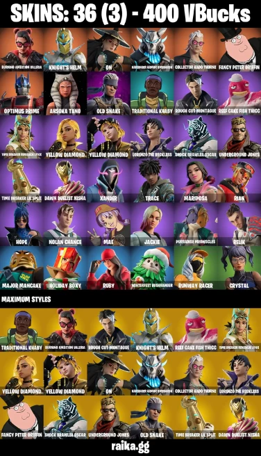 36 skins | Burning Ambition Valeria | Knight's Helm | On | Harbinger Armor Omegarok | Collector Kado Thorne | A3094