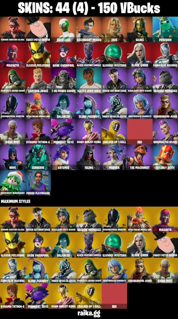 44 skins | Burning Ambition Valeria | Fancy Peter Griffin | Backlash | Ascendant Midas | Zeus | Hades | Poseidon | A3099