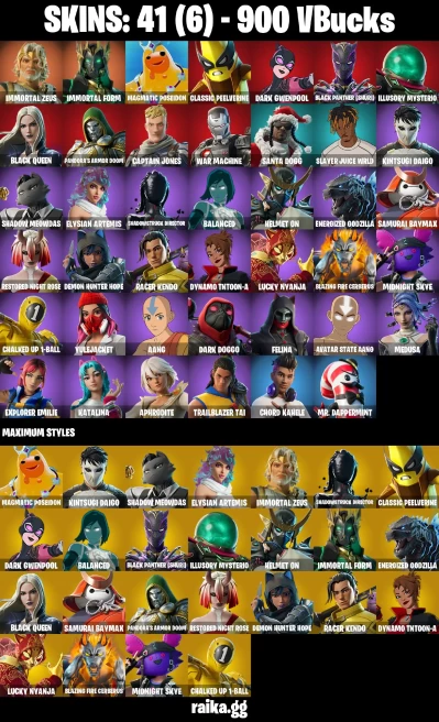 41 skins | Immortal Zeus | Immortal Form | Magmatic Poseidon | Classic Peelverine | Dark Gwenpool | A3101
