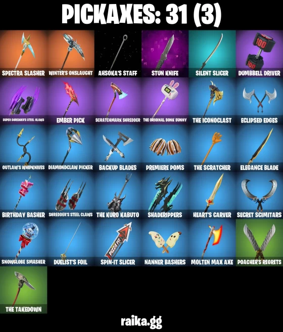 31 skins | Burning Ambition Valeria | Knight's Helm | Harbinger Armor Omegarok | Collector Kado Thorne | A3140