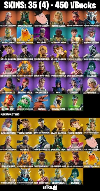 35 skins | Collector Kado Thorne | Immortal Form | Fancy Peter Griffin | Immortal Zeus | Burning Ambition Valeria | A3147